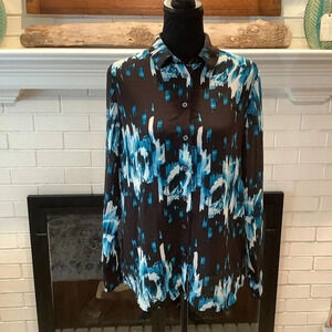 #235 Beautiful Derek Lam Blue Abstract Button up Shirt Size Medium